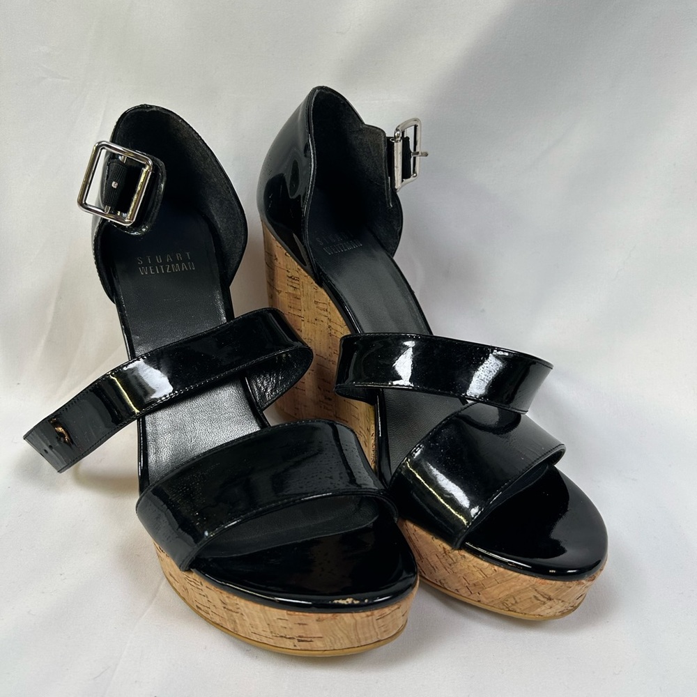 Stuart Weitzman Open Toe Cork Wedge Shoe Size 8 B… - image 2